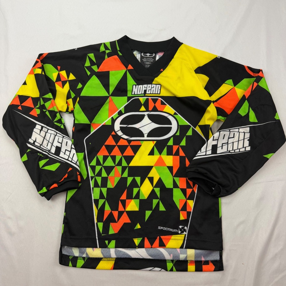 No Fear Motocross Jersey Youth XS Black Multi Spectrum Geometric Racing Shirt